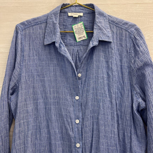 Beach Lunch Lounge Blue/ White Smocked Long Sleeve Button Down Top Extra Large