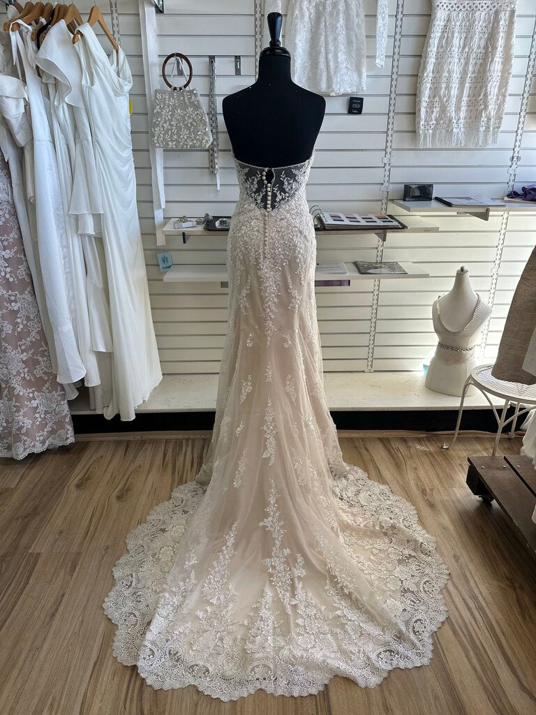 Maggie Sottero Ivory/ Champagne Lace Strapless Bridal Gown 6