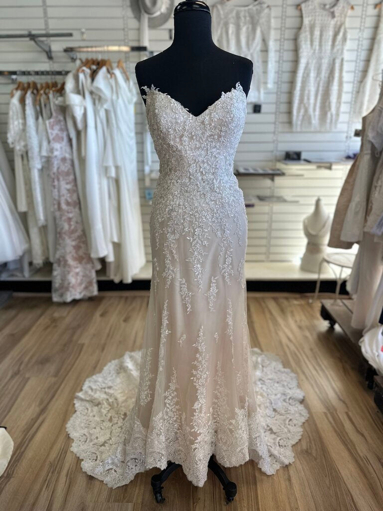 Maggie Sottero Ivory/ Champagne Lace Strapless Bridal Gown 6