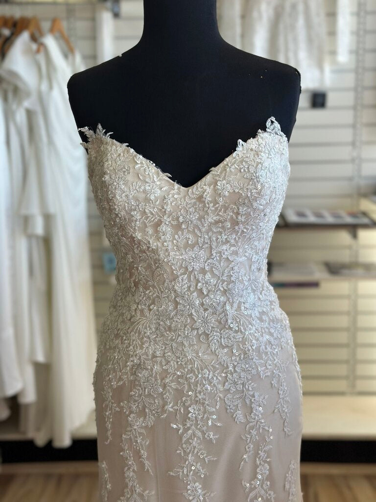 Maggie Sottero Ivory/ Champagne Lace Strapless Bridal Gown 6