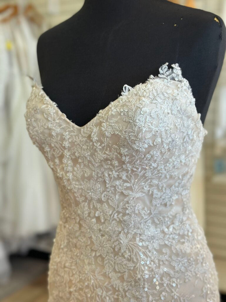 Maggie Sottero Ivory/ Champagne Lace Strapless Bridal Gown 6