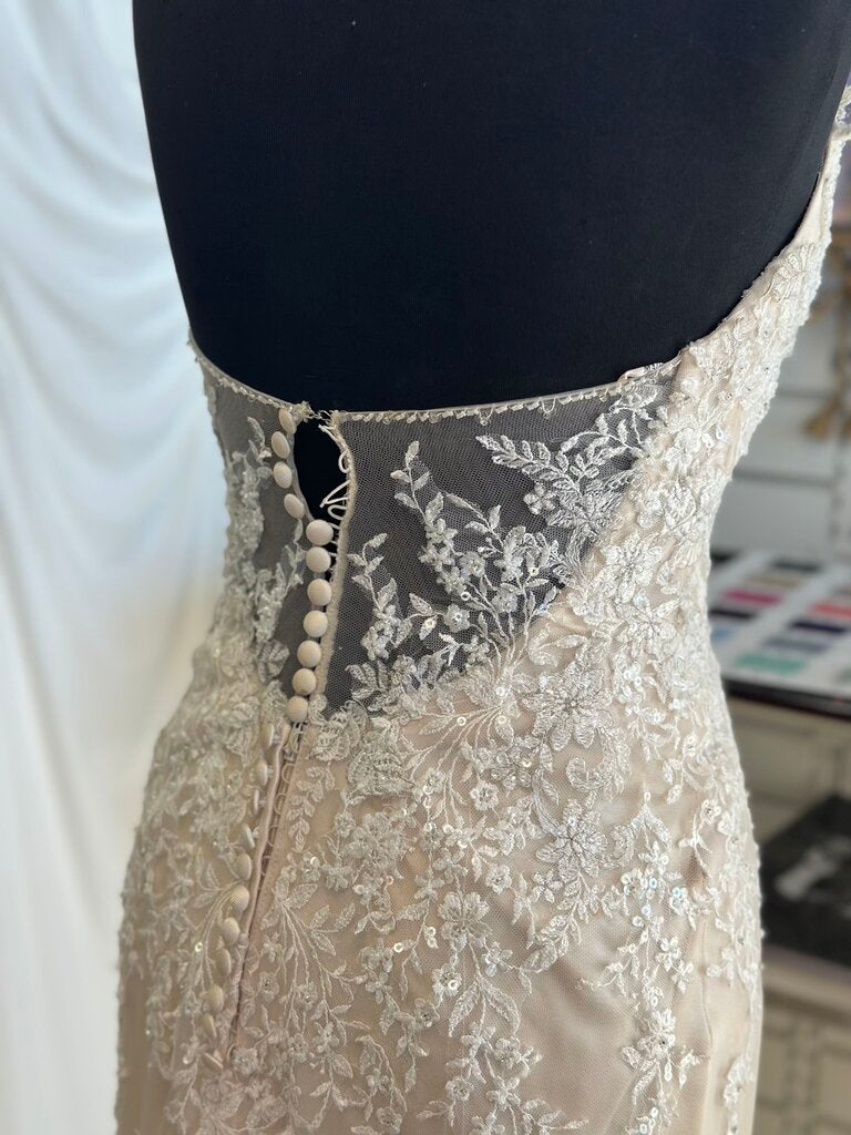 Maggie Sottero Ivory/ Champagne Lace Strapless Bridal Gown 6
