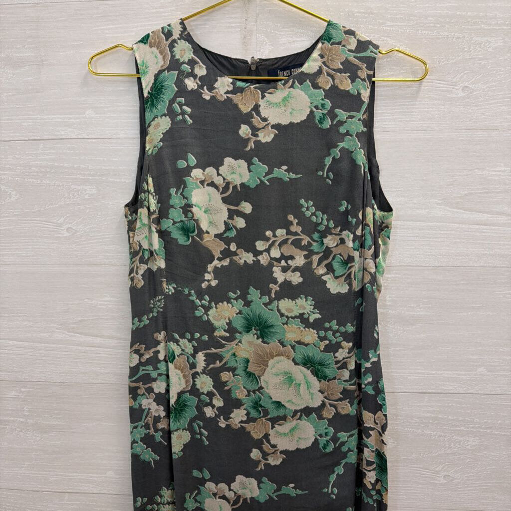 French Connection Blue/ Multi Floral Print 100% Silk Sleeveless Midi Dress 6