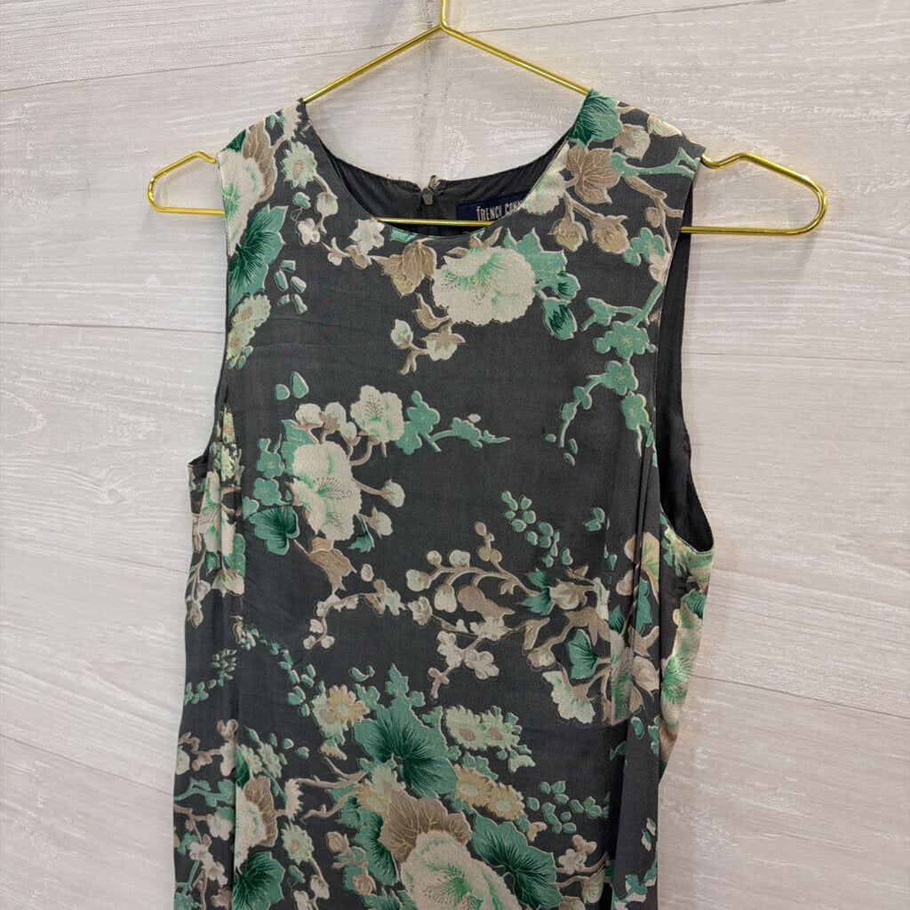 French Connection Blue/ Multi Floral Print 100% Silk Sleeveless Midi Dress 6