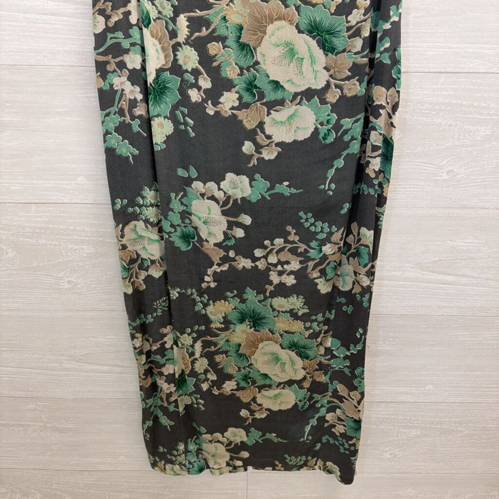 French Connection Blue/ Multi Floral Print 100% Silk Sleeveless Midi Dress 6