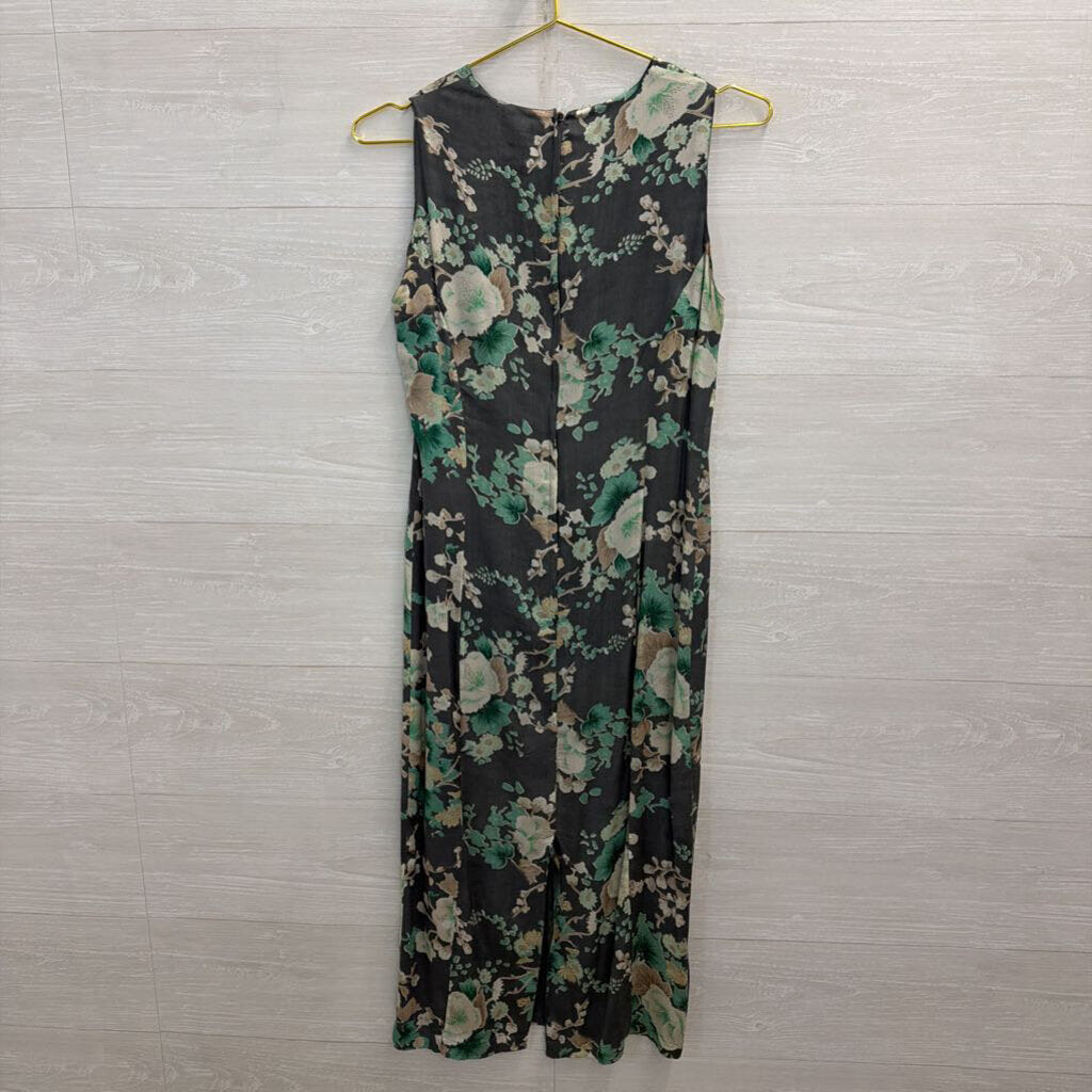 French Connection Blue/ Multi Floral Print 100% Silk Sleeveless Midi Dress 6
