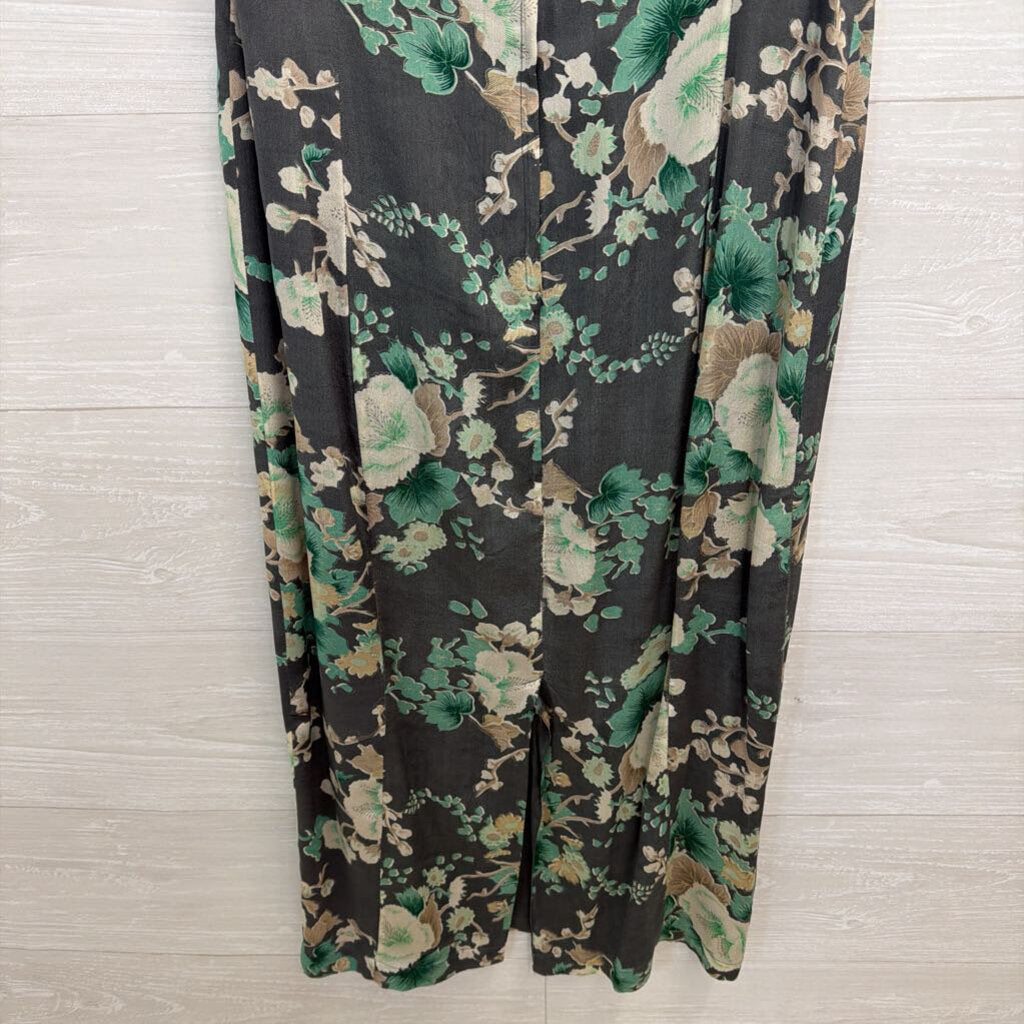 French Connection Blue/ Multi Floral Print 100% Silk Sleeveless Midi Dress 6