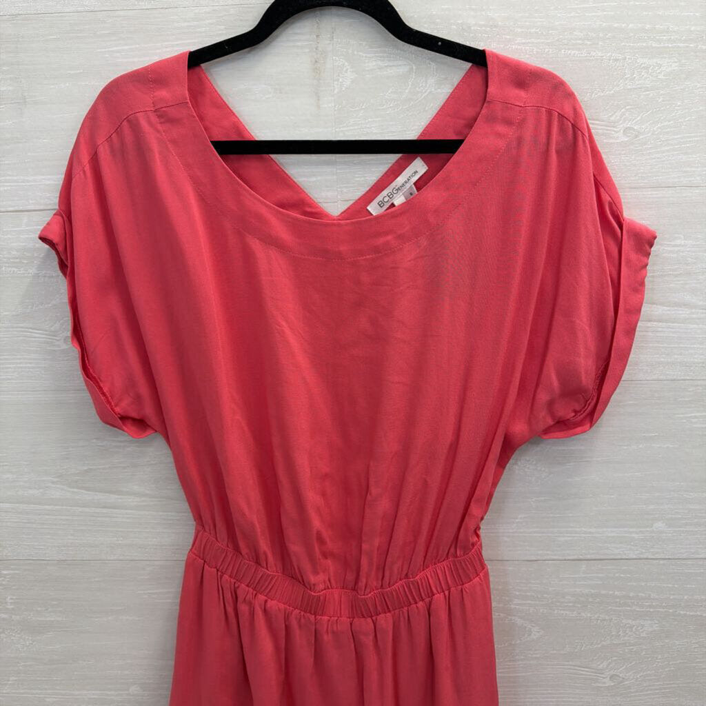 BCBG Pink Short Sleeve Cut Out Back Dress Small
