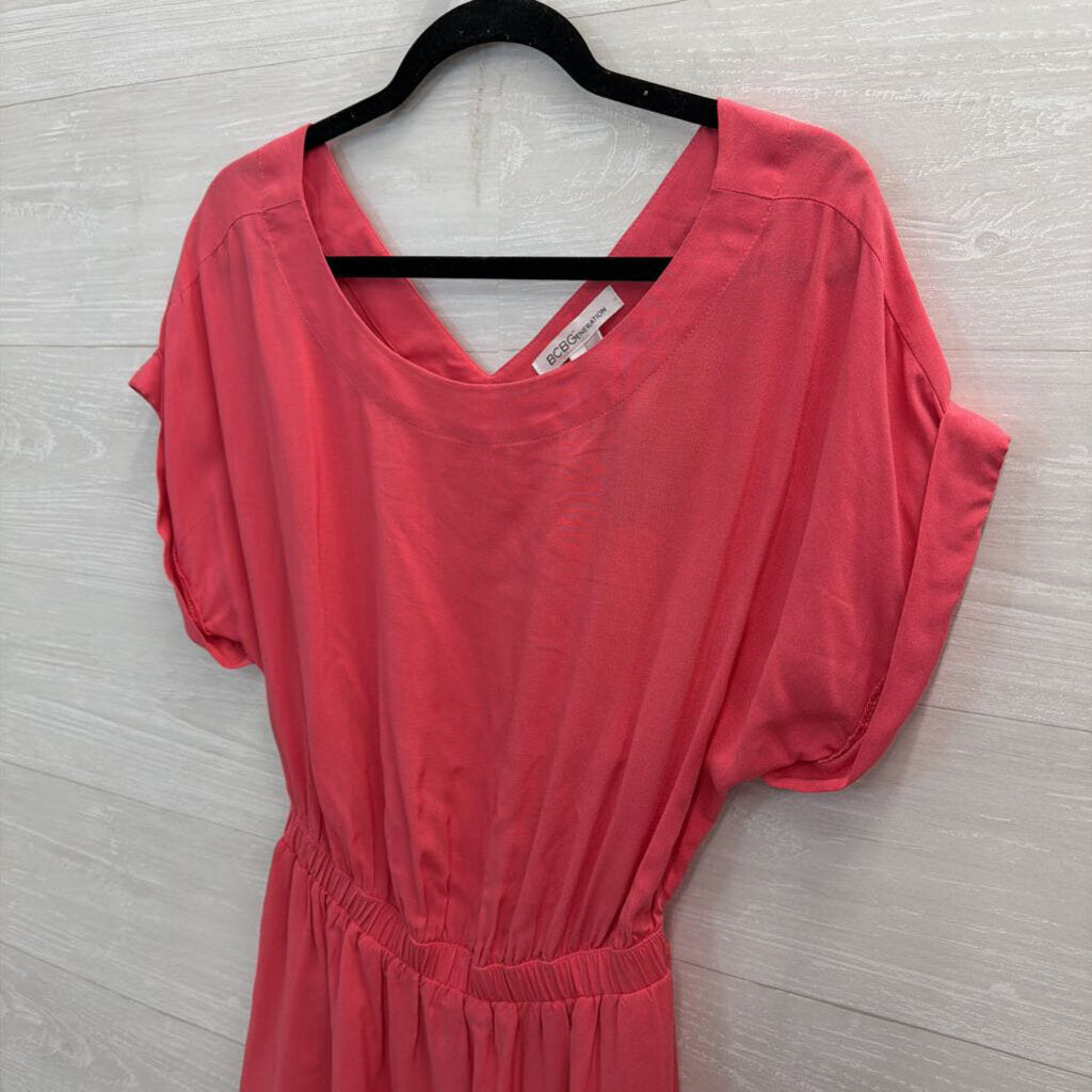 BCBG Pink Short Sleeve Cut Out Back Dress Small