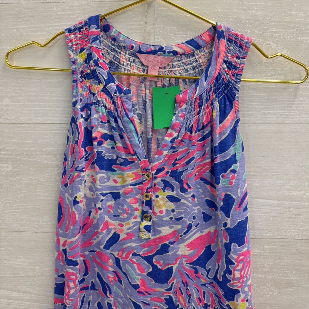 Lilly Pulitzer Blue/ Multi Print Henley Tank Top XXS