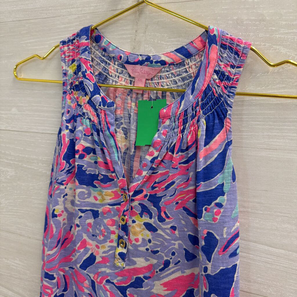Lilly Pulitzer Blue/ Multi Print Henley Tank Top XXS
