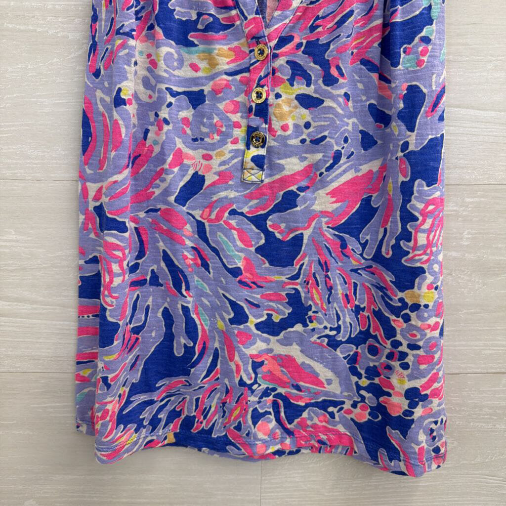 Lilly Pulitzer Blue/ Multi Print Henley Tank Top XXS