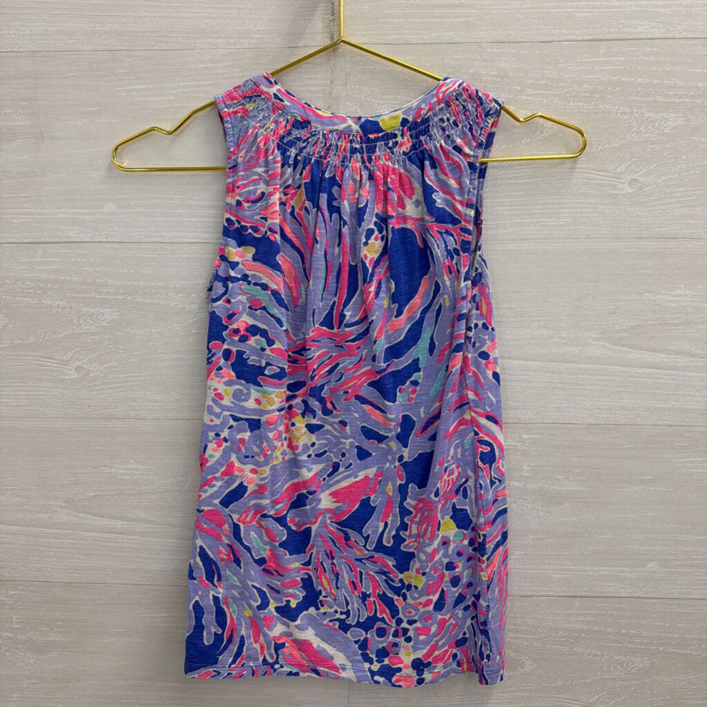 Lilly Pulitzer Blue/ Multi Print Henley Tank Top XXS