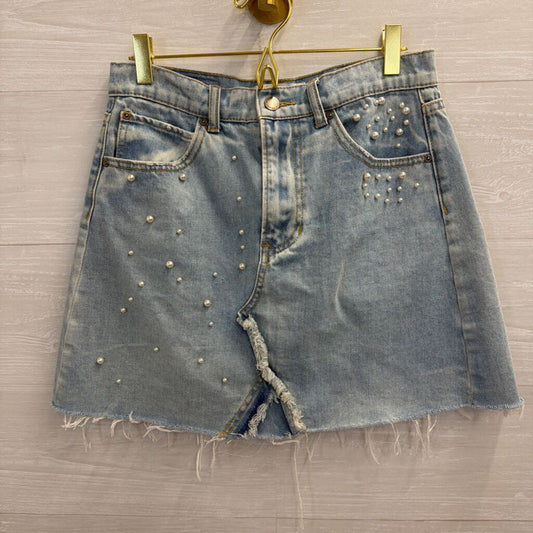 Velvet Heart Denim Light Wash Pearl Studded Skirt 27