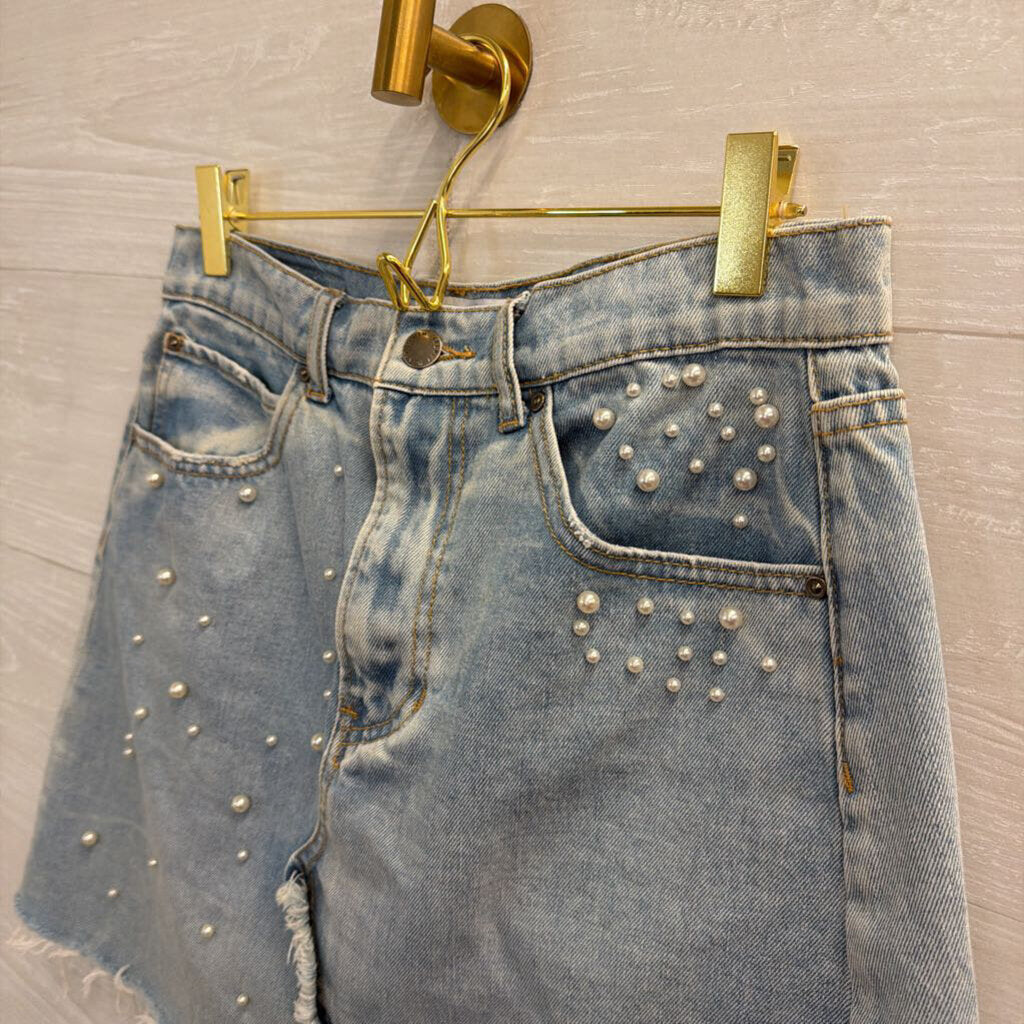 Velvet Heart Denim Light Wash Pearl Studded Skirt 27