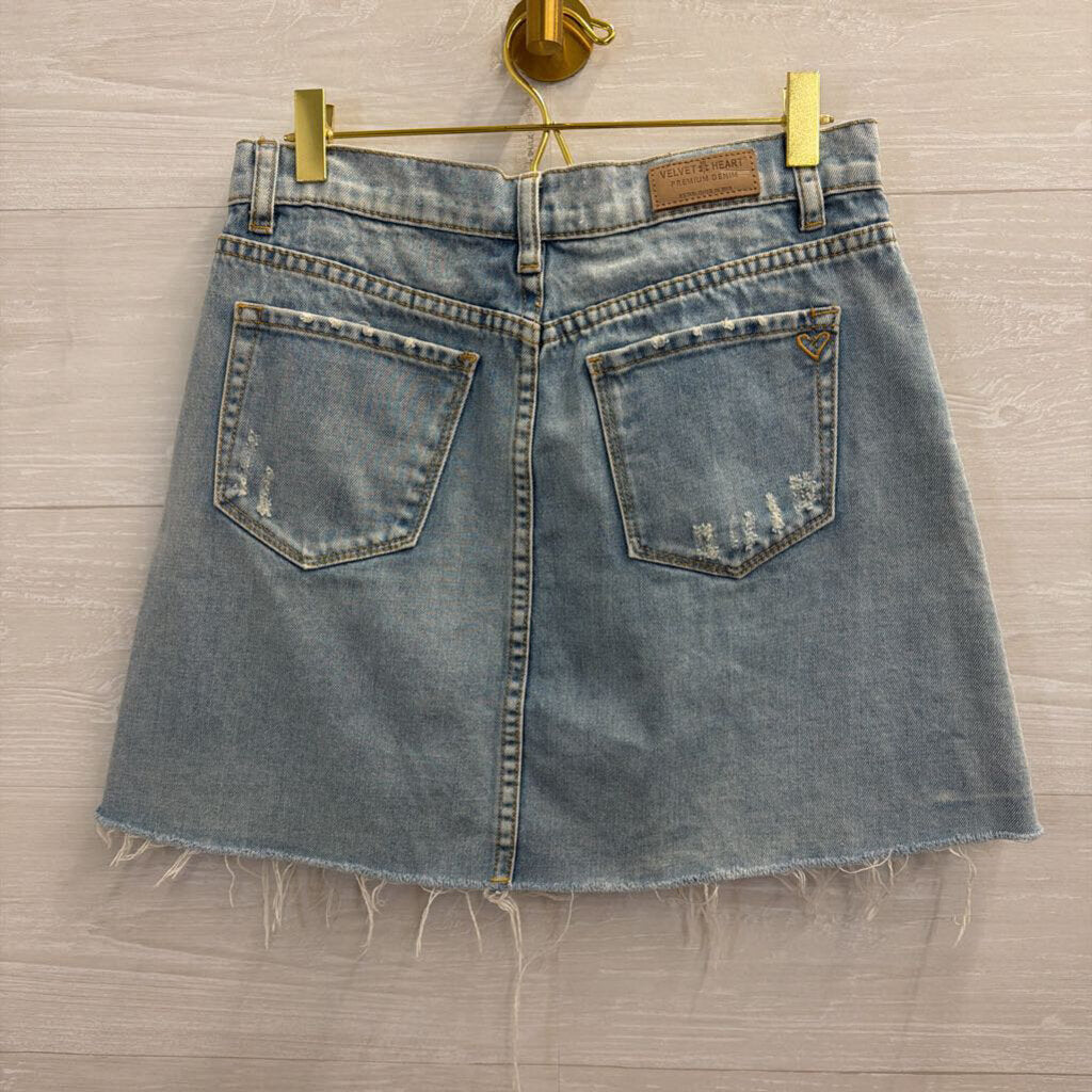 Velvet Heart Denim Light Wash Pearl Studded Skirt 27