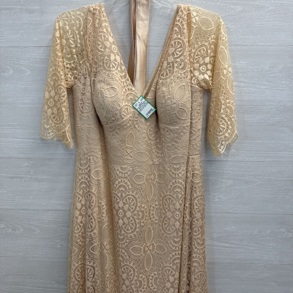 Gold Lace Short Sleeve Long Formal Dress XXL