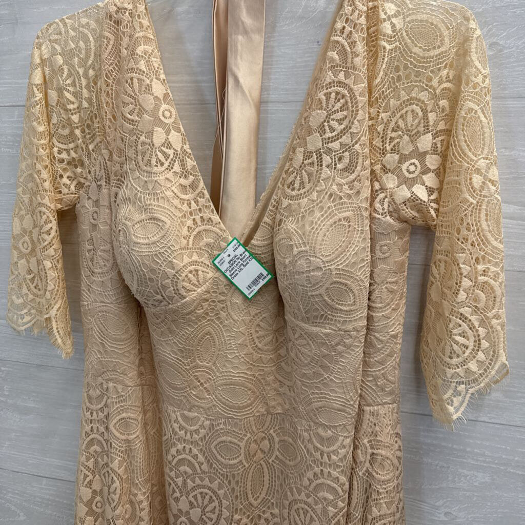 Gold Lace Short Sleeve Long Formal Dress XXL