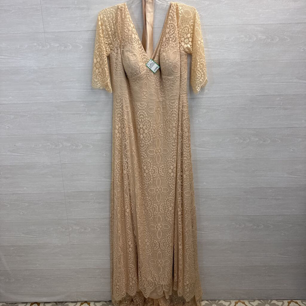 Gold Lace Short Sleeve Long Formal Dress XXL