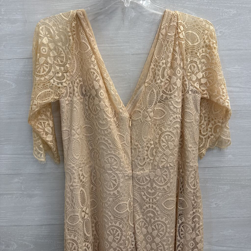 Gold Lace Short Sleeve Long Formal Dress XXL