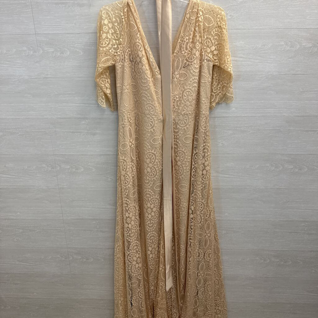 Gold Lace Short Sleeve Long Formal Dress XXL