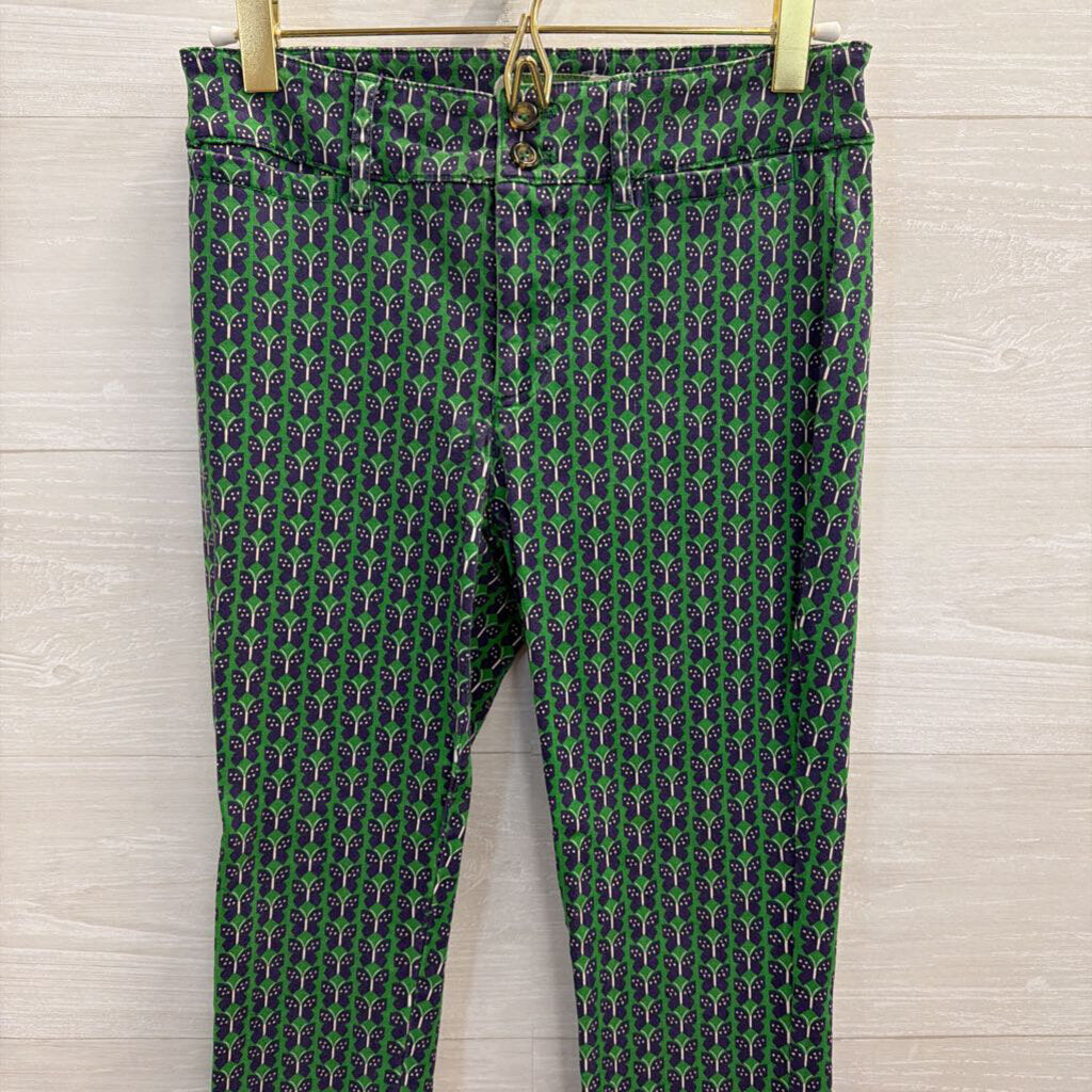 Anthropologie Green/ Navy The Essential Slim Butterfly Print Trouser Pants 0