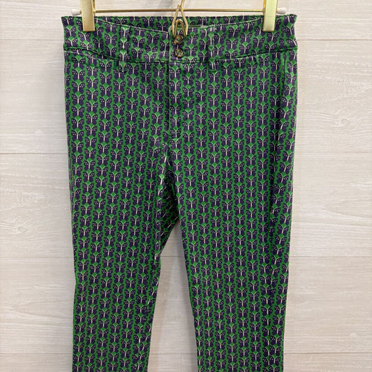Anthropologie Green/ Navy The Essential Slim Butterfly Print Trouser Pants 0