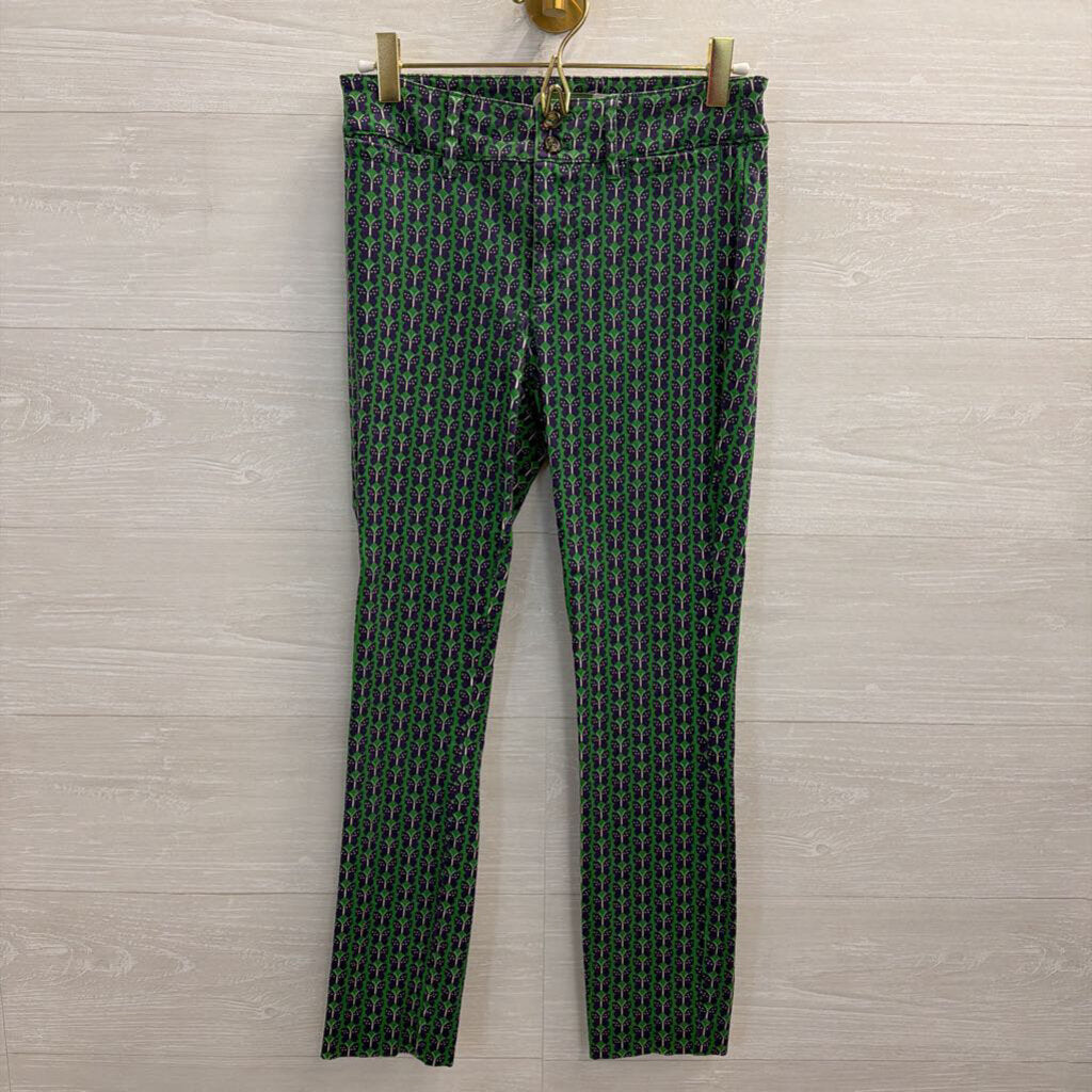 Anthropologie Green/ Navy The Essential Slim Butterfly Print Trouser Pants 0