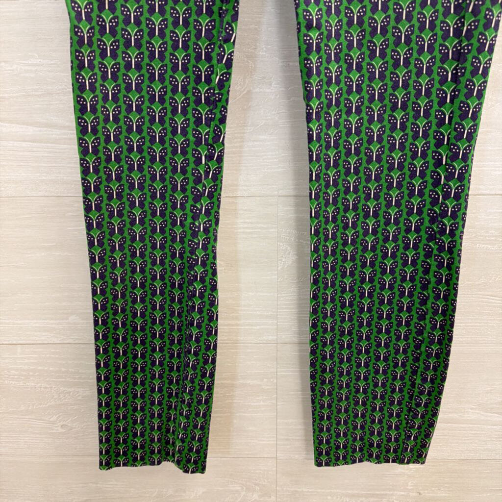 Anthropologie Green/ Navy The Essential Slim Butterfly Print Trouser Pants 0