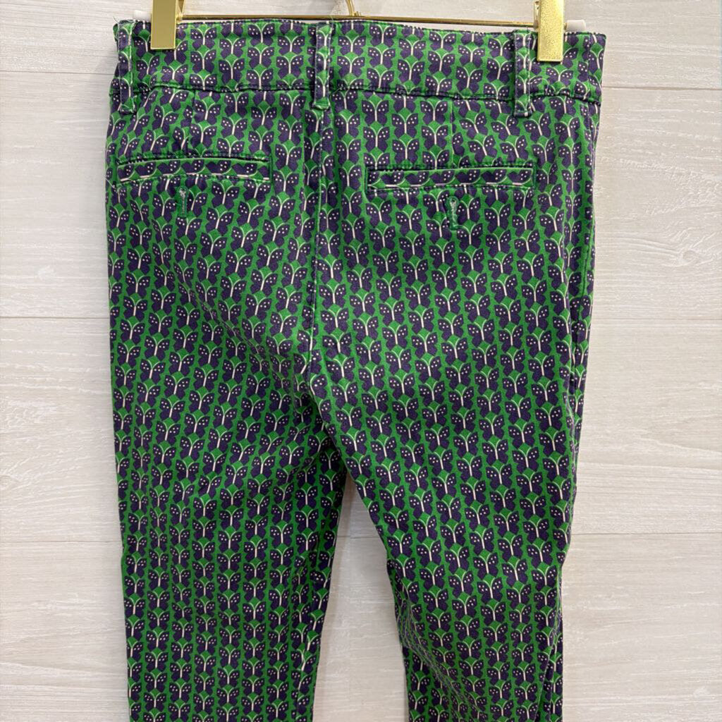Anthropologie Green/ Navy The Essential Slim Butterfly Print Trouser Pants 0