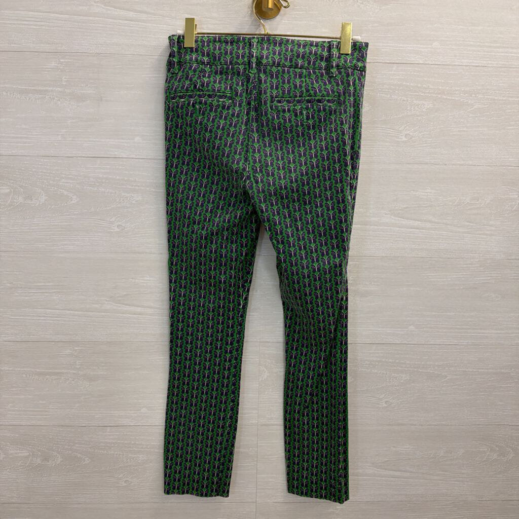 Anthropologie Green/ Navy The Essential Slim Butterfly Print Trouser Pants 0