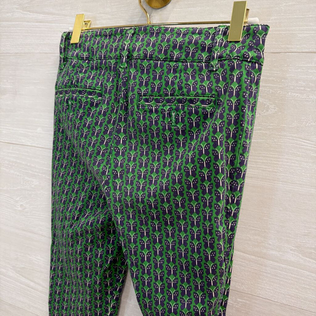 Anthropologie Green/ Navy The Essential Slim Butterfly Print Trouser Pants 0