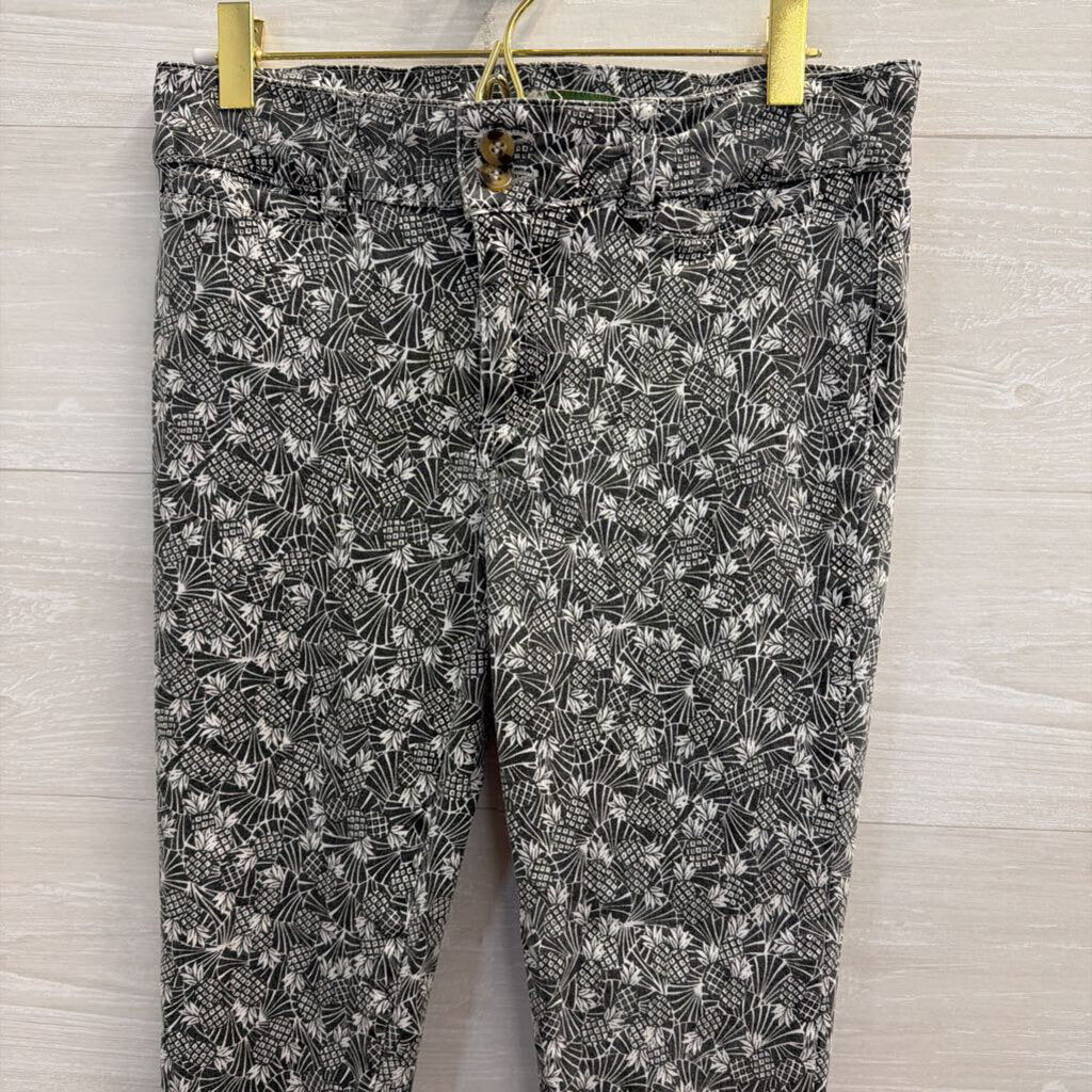 Anthropologie Grey/ White The Essential Slim Pineapple Print Trouser Pants 6