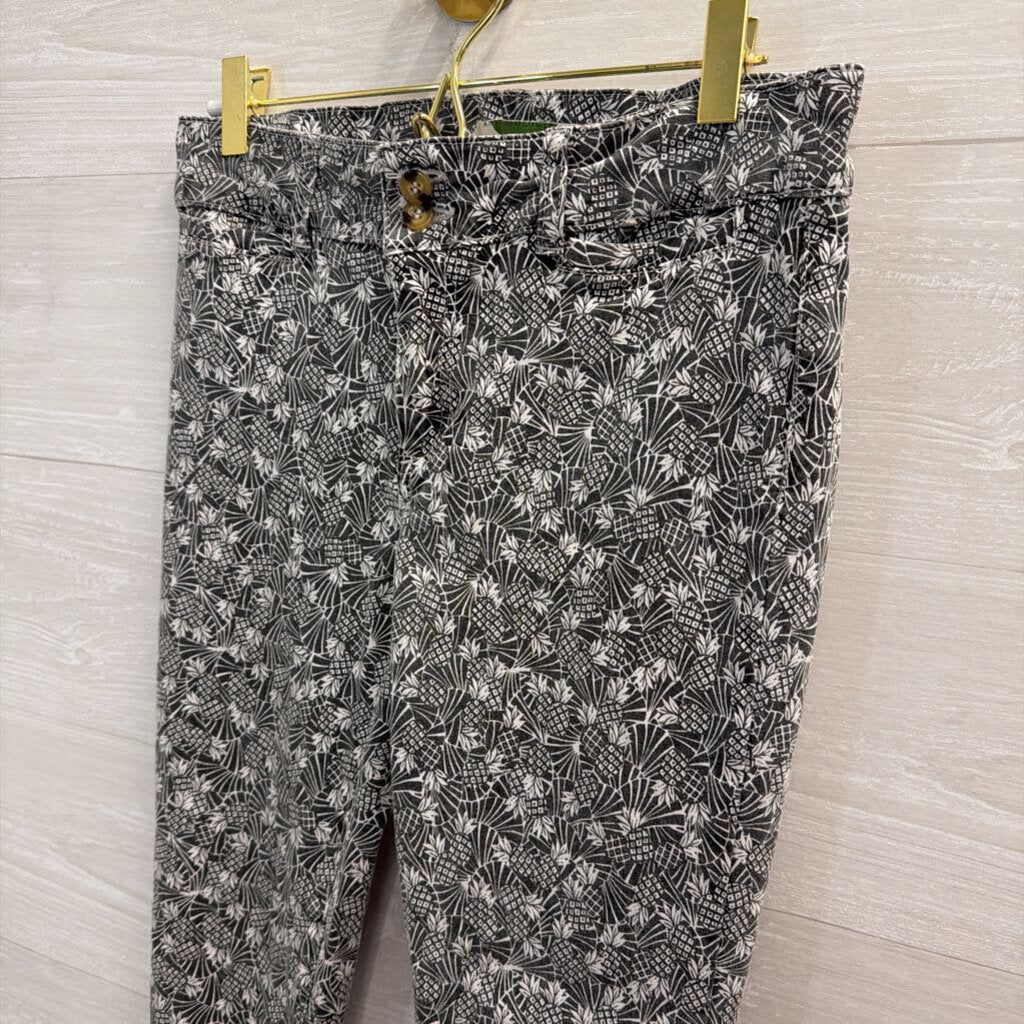 Anthropologie Grey/ White The Essential Slim Pineapple Print Trouser Pants 6