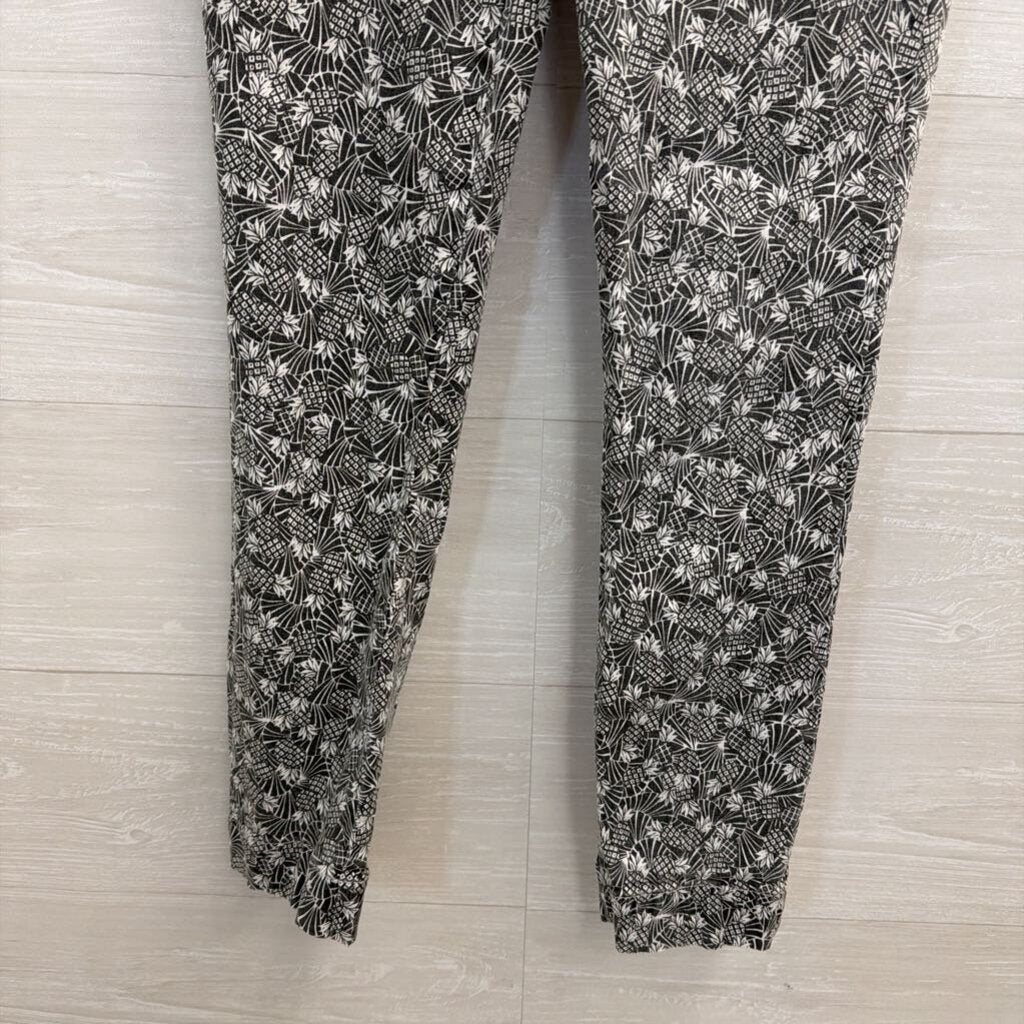 Anthropologie Grey/ White The Essential Slim Pineapple Print Trouser Pants 6
