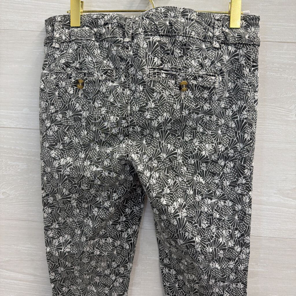 Anthropologie Grey/ White The Essential Slim Pineapple Print Trouser Pants 6