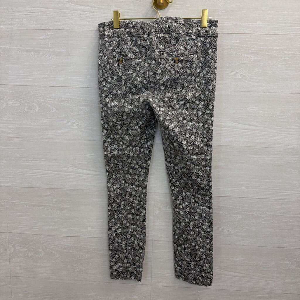 Anthropologie Grey/ White The Essential Slim Pineapple Print Trouser Pants 6