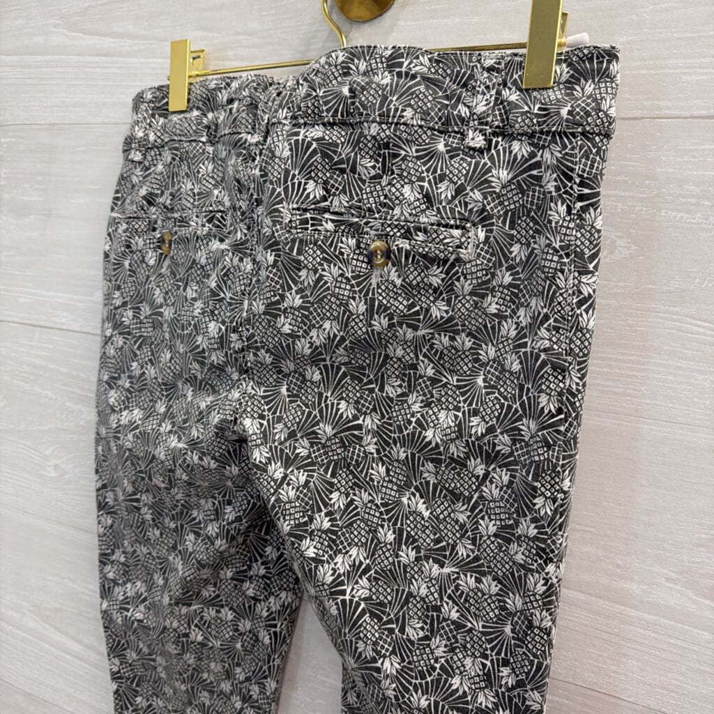 Anthropologie Grey/ White The Essential Slim Pineapple Print Trouser Pants 6