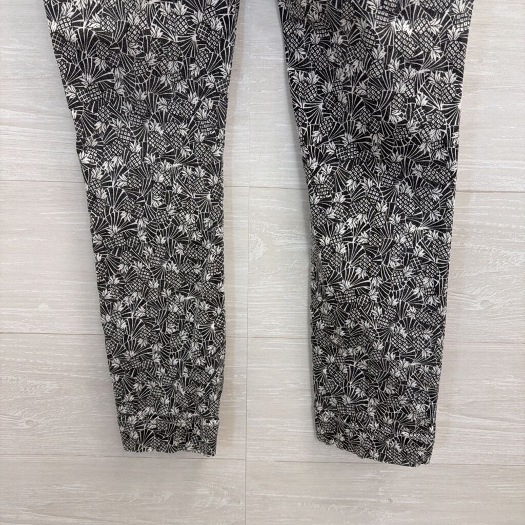 Anthropologie Grey/ White The Essential Slim Pineapple Print Trouser Pants 6