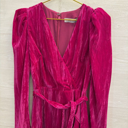 Adelyn Rae Pink Velvet Long Sleeve Faux Wrap Dress Small
