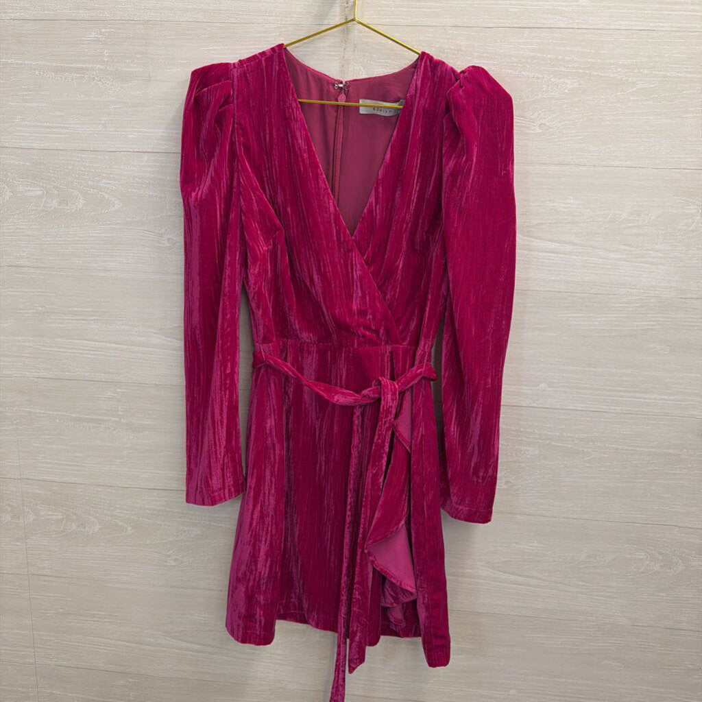 Adelyn Rae Pink Velvet Long Sleeve Faux Wrap Dress Small