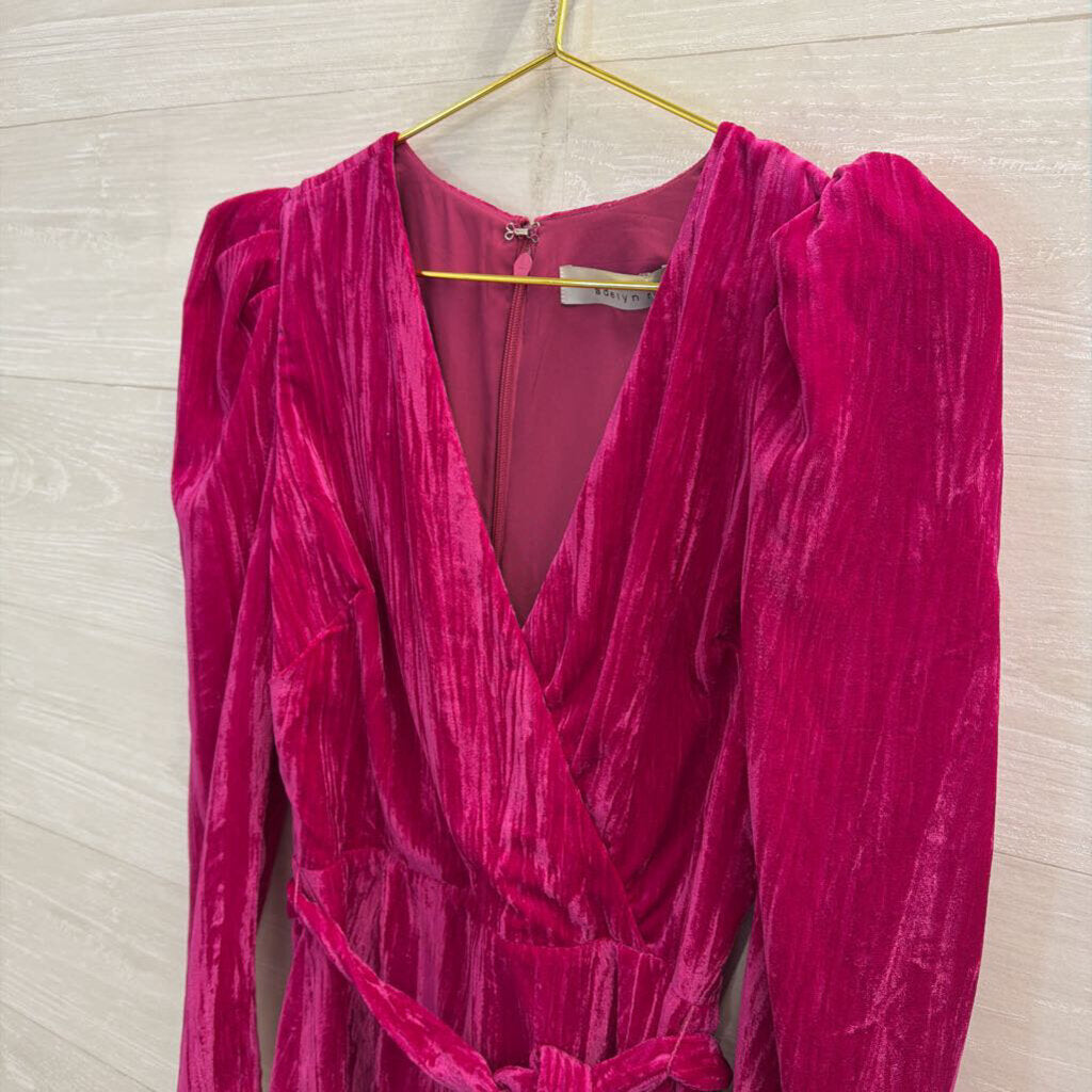Adelyn Rae Pink Velvet Long Sleeve Faux Wrap Dress Small