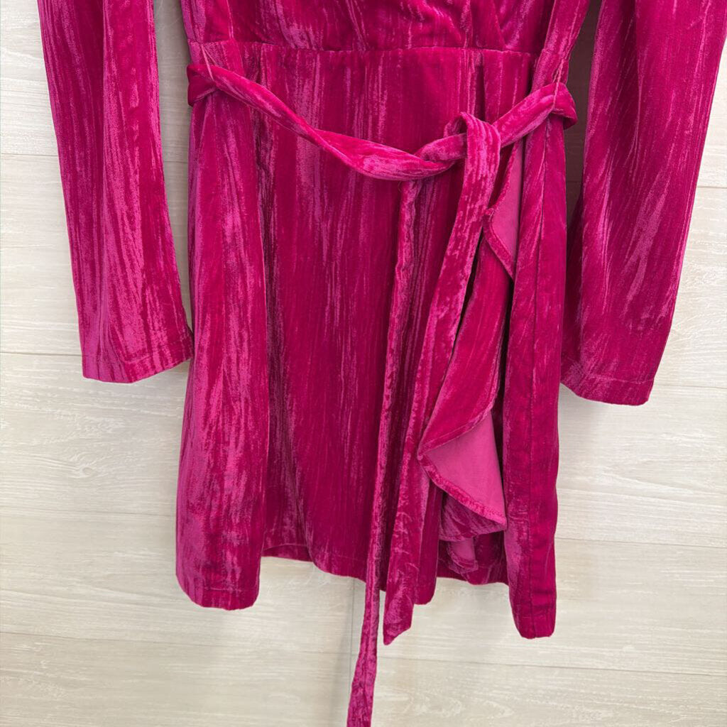 Adelyn Rae Pink Velvet Long Sleeve Faux Wrap Dress Small