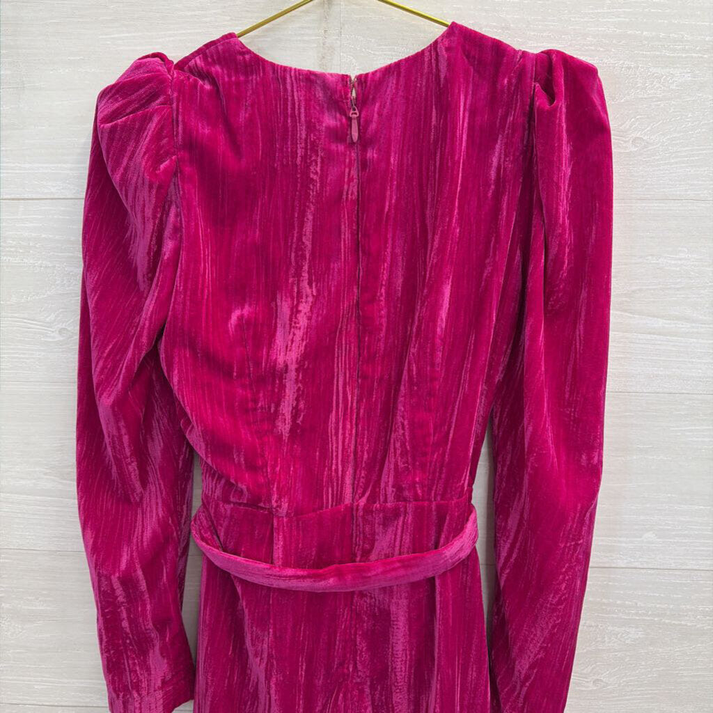 Adelyn Rae Pink Velvet Long Sleeve Faux Wrap Dress Small