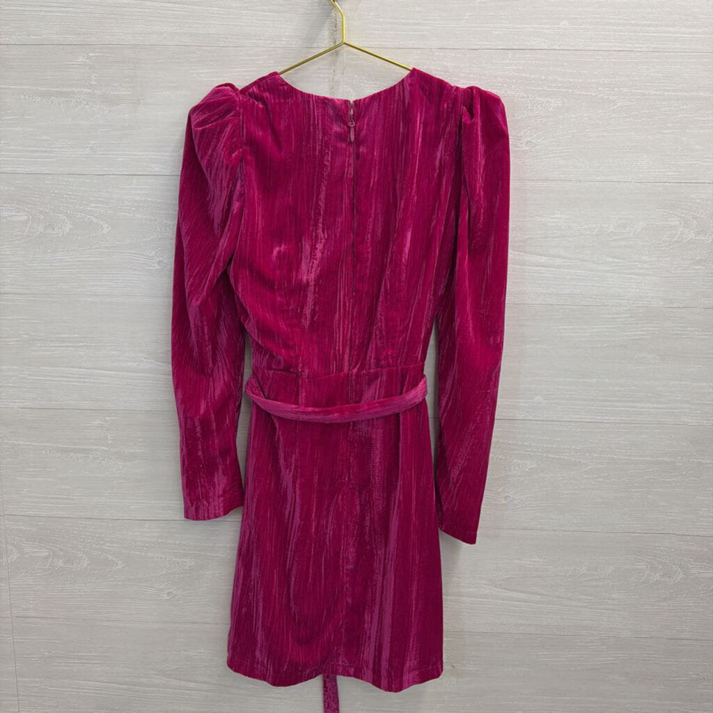 Adelyn Rae Pink Velvet Long Sleeve Faux Wrap Dress Small