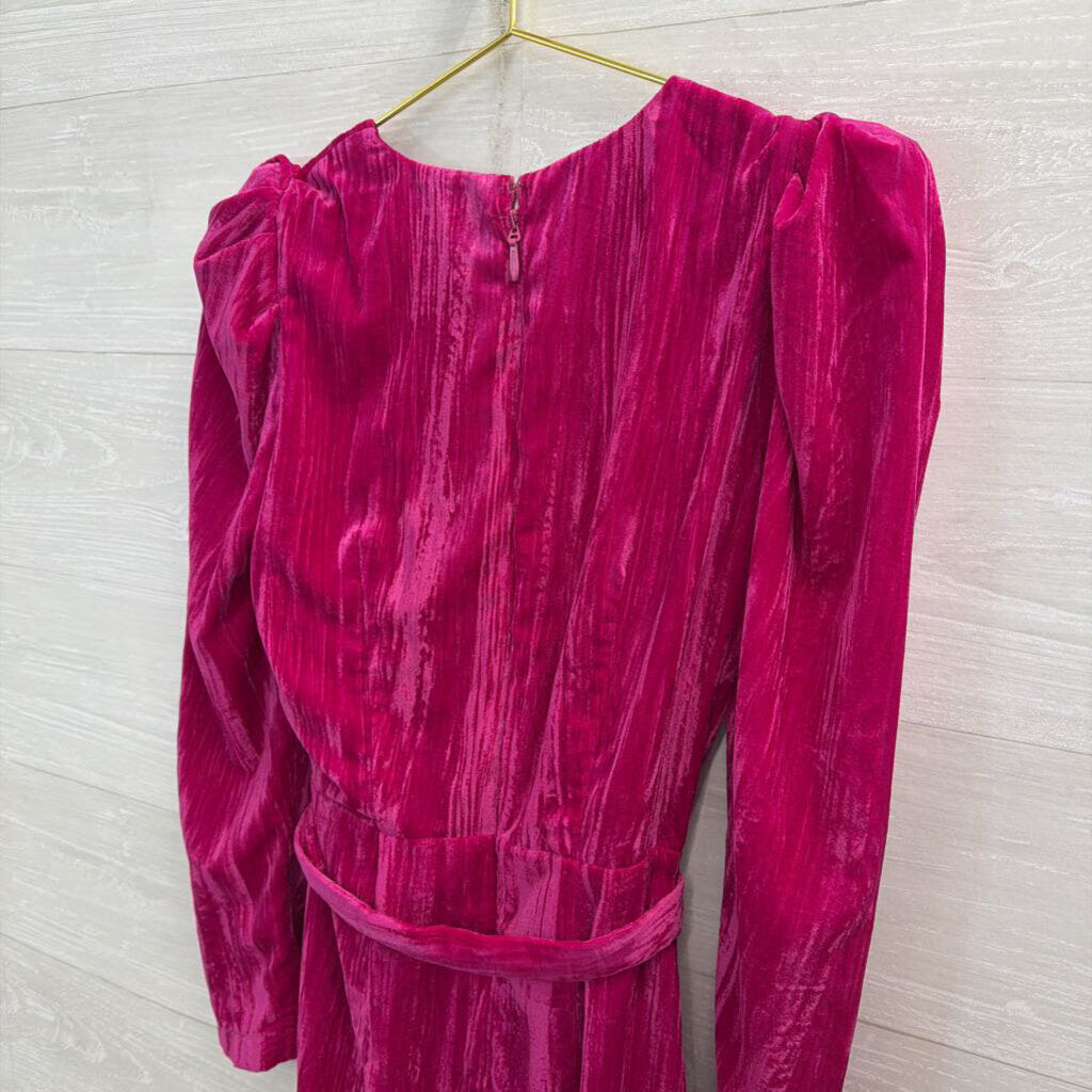 Adelyn Rae Pink Velvet Long Sleeve Faux Wrap Dress Small