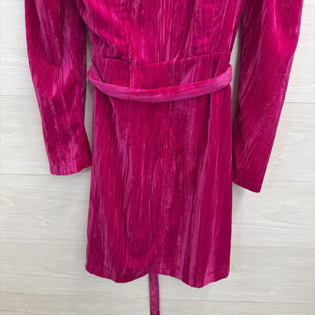 Adelyn Rae Pink Velvet Long Sleeve Faux Wrap Dress Small