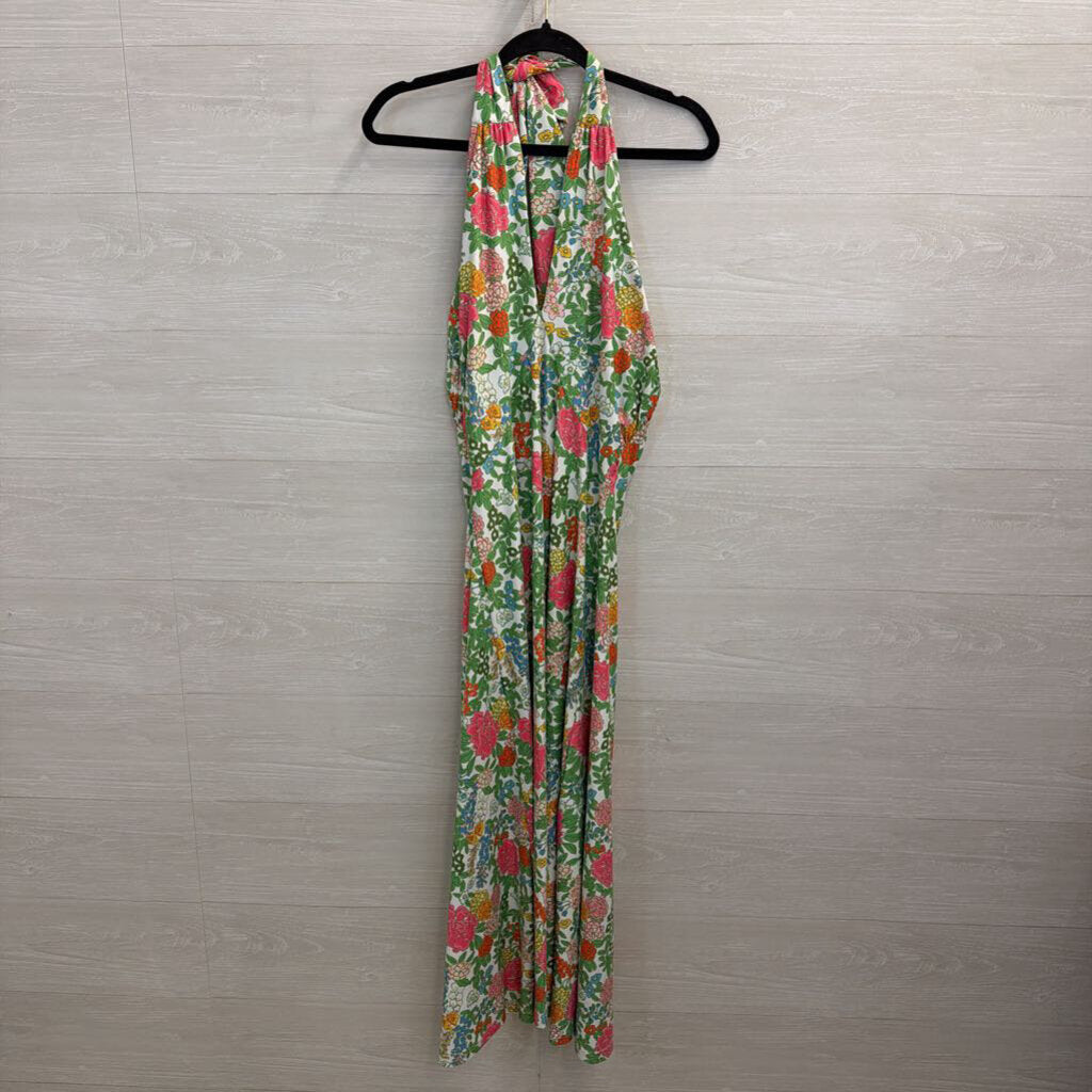 Smith and Quinn White/ Multi Floral Print Halter Neck Maxi Dress Medium