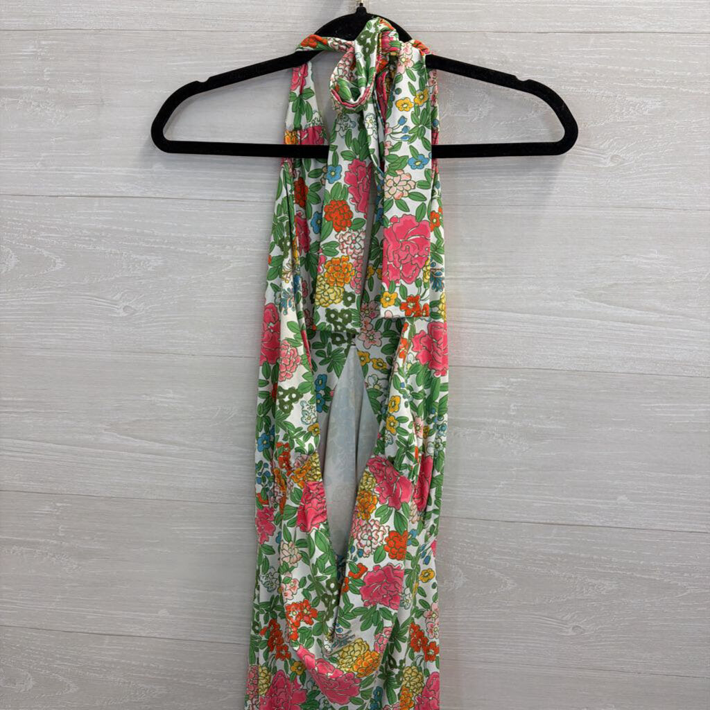 Smith and Quinn White/ Multi Floral Print Halter Neck Maxi Dress Medium