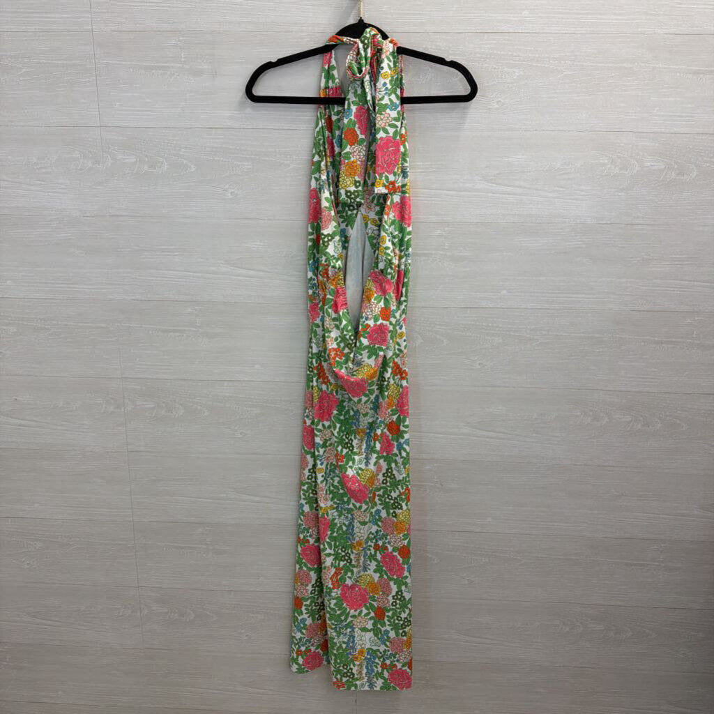 Smith and Quinn White/ Multi Floral Print Halter Neck Maxi Dress Medium
